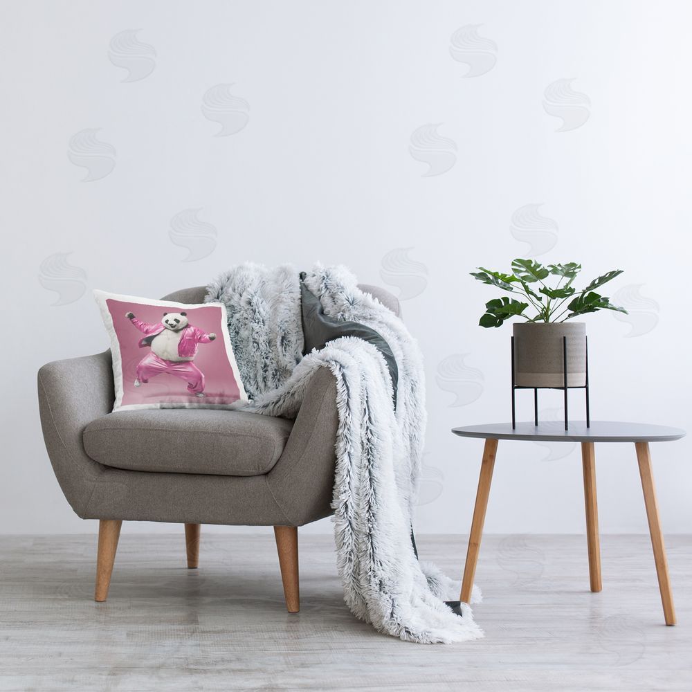 Roozbeh Panda Bear Dancing Printed Plush Polyester Throw Pillow On Chair