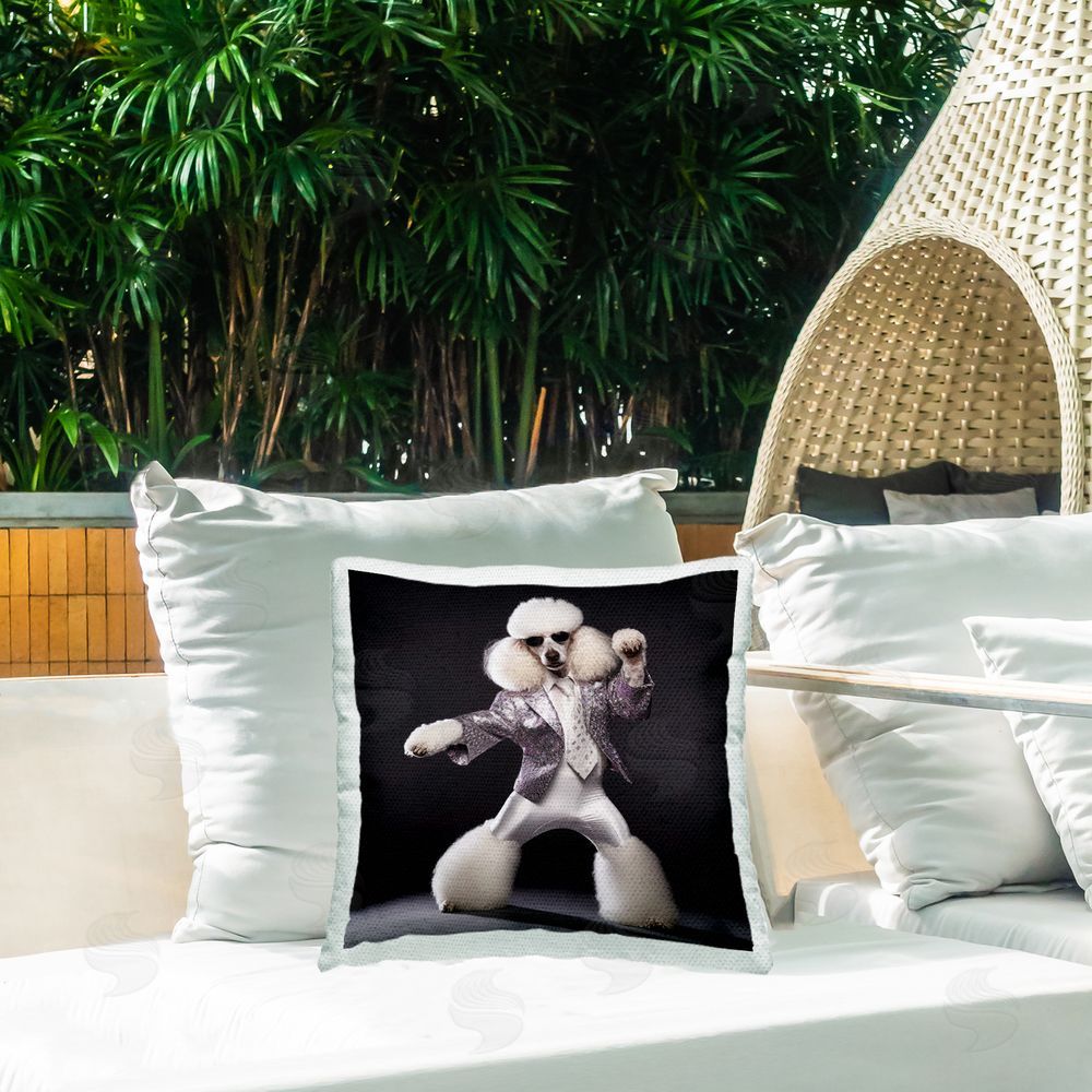 Roozbeh Trendy Poodle Dancing Outdoor Quick-Dry Polyester Printed Throw Pillow in Back Yard