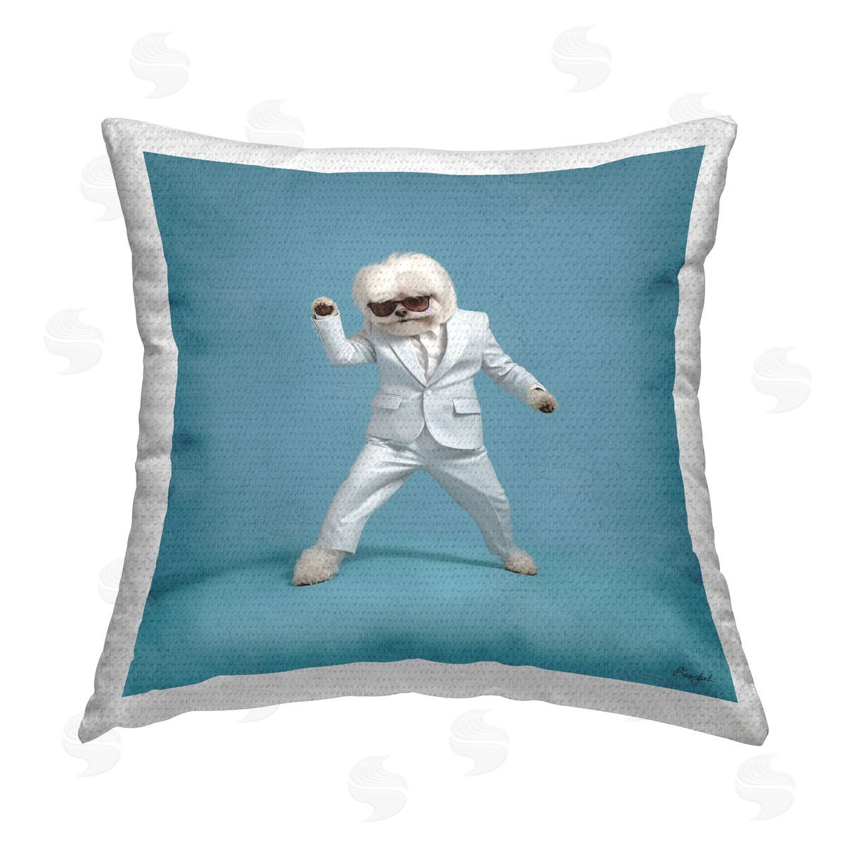 Roozbeh White Dog Dancing Outdoor Quick-Dry Polyester Printed Throw Pillow