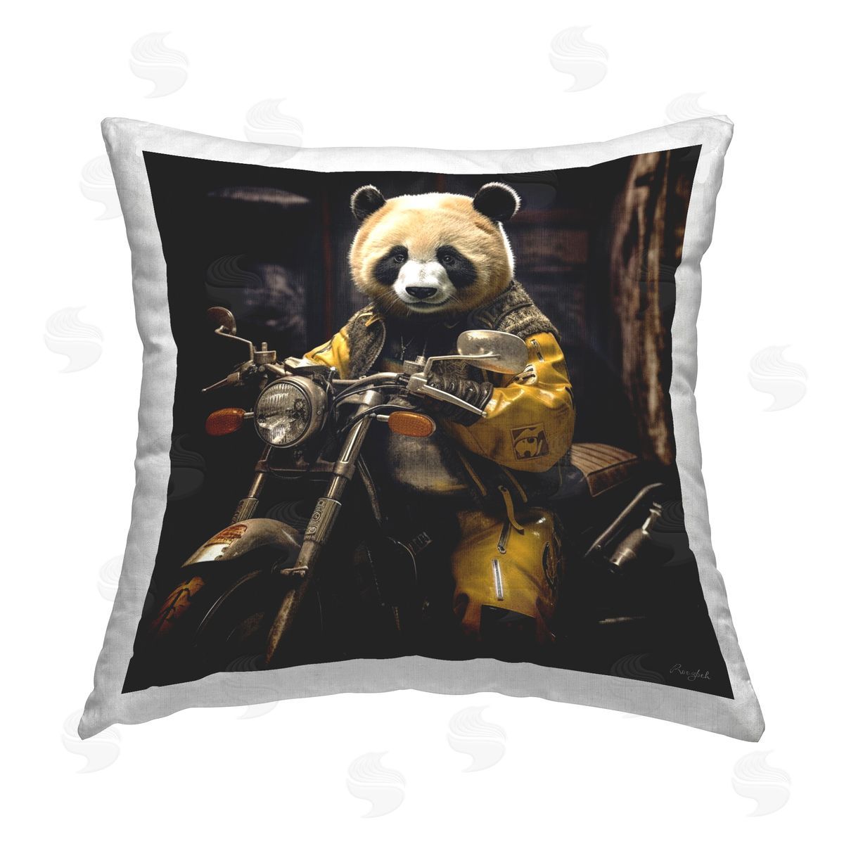 Roozbeh Panda on Motorcycle Printed Plush Polyester Throw Pillow