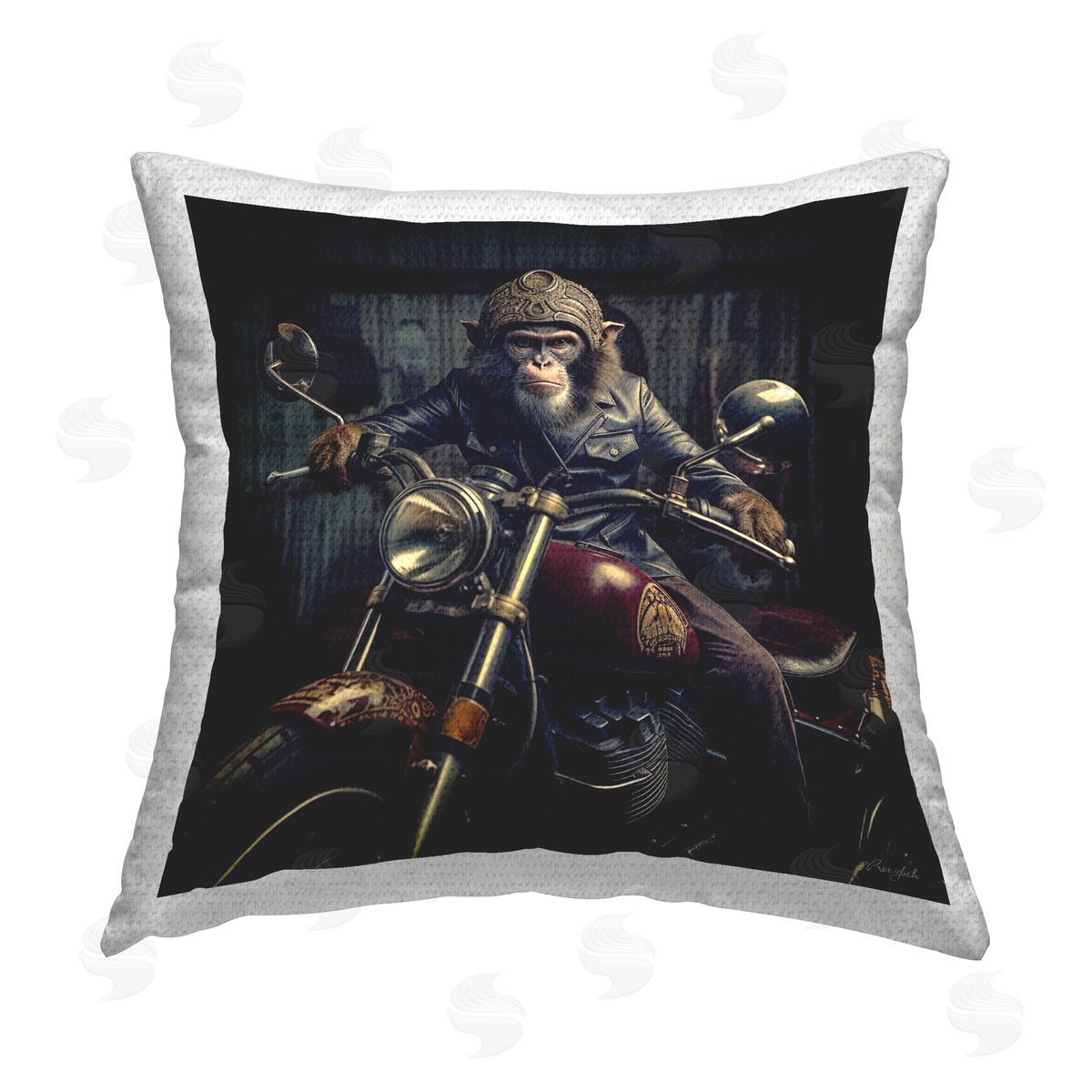 Roozbeh Monkey & Motorcycle Outdoor Quick-Dry Polyester Printed Throw Pillow