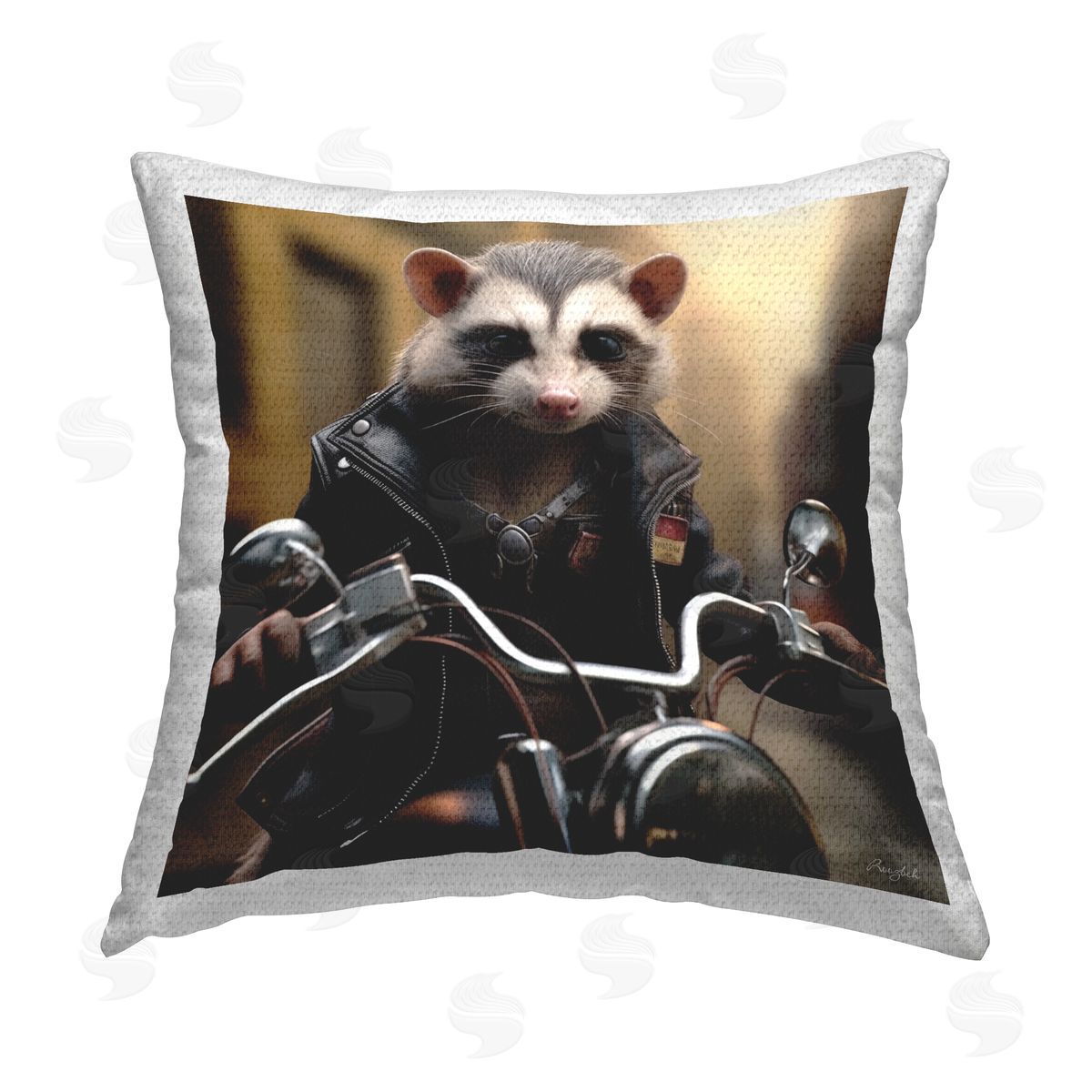 Roozbeh Possum on Motorcycle Outdoor Quick-Dry Polyester Printed Throw Pillow