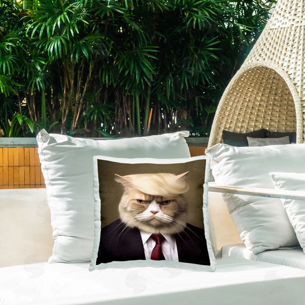 Roozbeh Funny Trump Cat Outdoor Quick-Dry Polyester Printed Throw Pillow in Back Yard