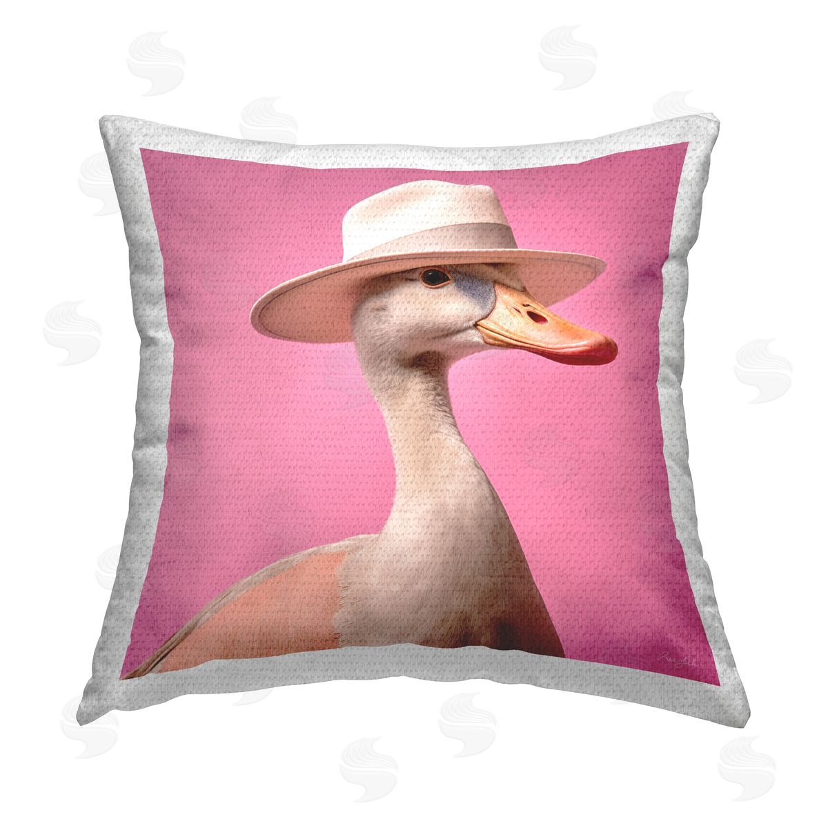 Roozbeh Duck with Hat on Pink Outdoor Quick-Dry Polyester Printed Throw Pillow
