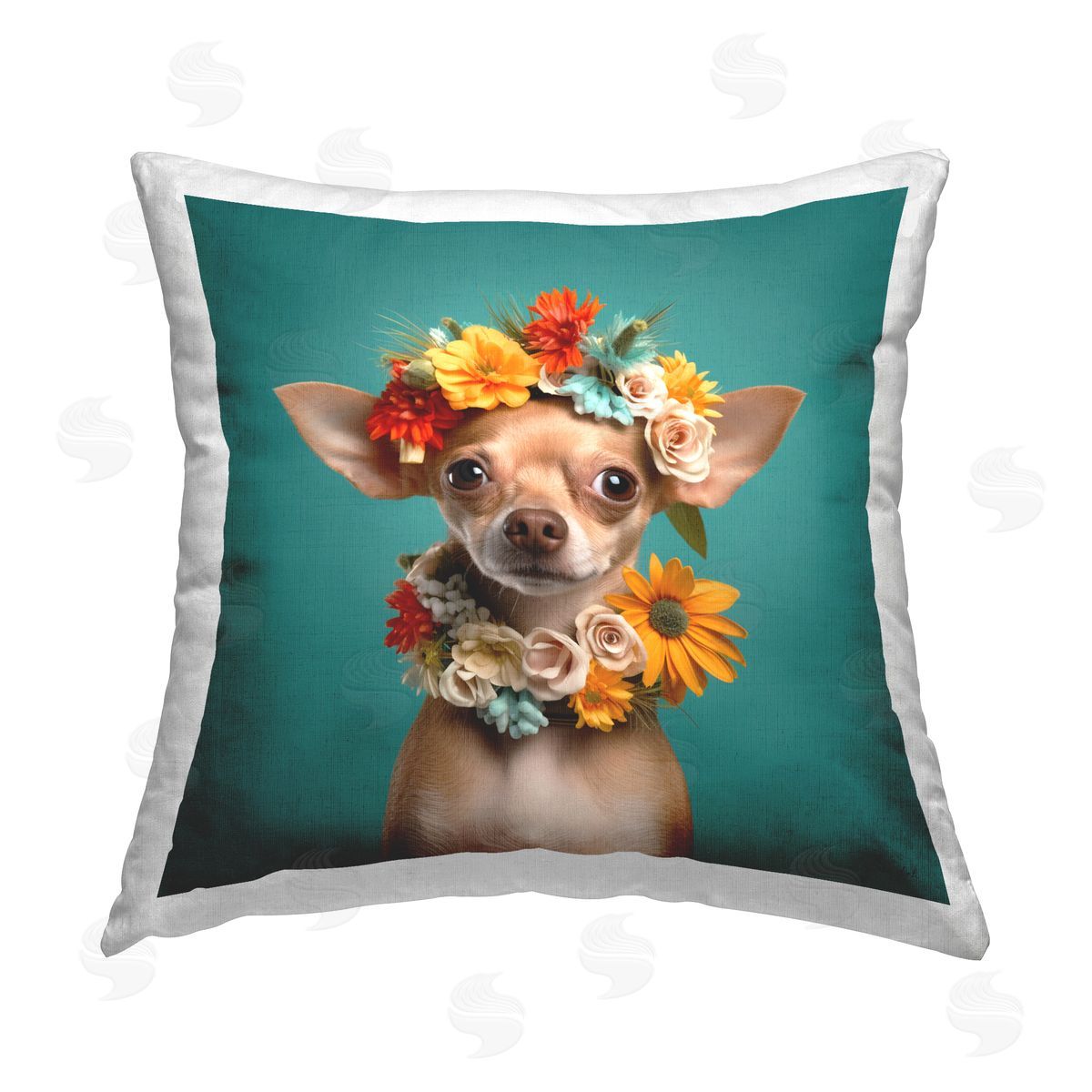 Roozbeh Dog with Floral Garlands Printed Plush Polyester Throw Pillow