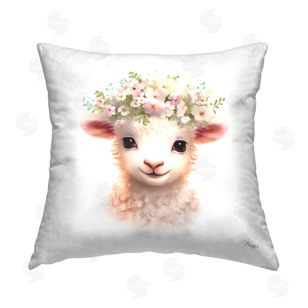 Roozbeh Floral Baby Lamb Printed Plush Polyester Throw Pillow