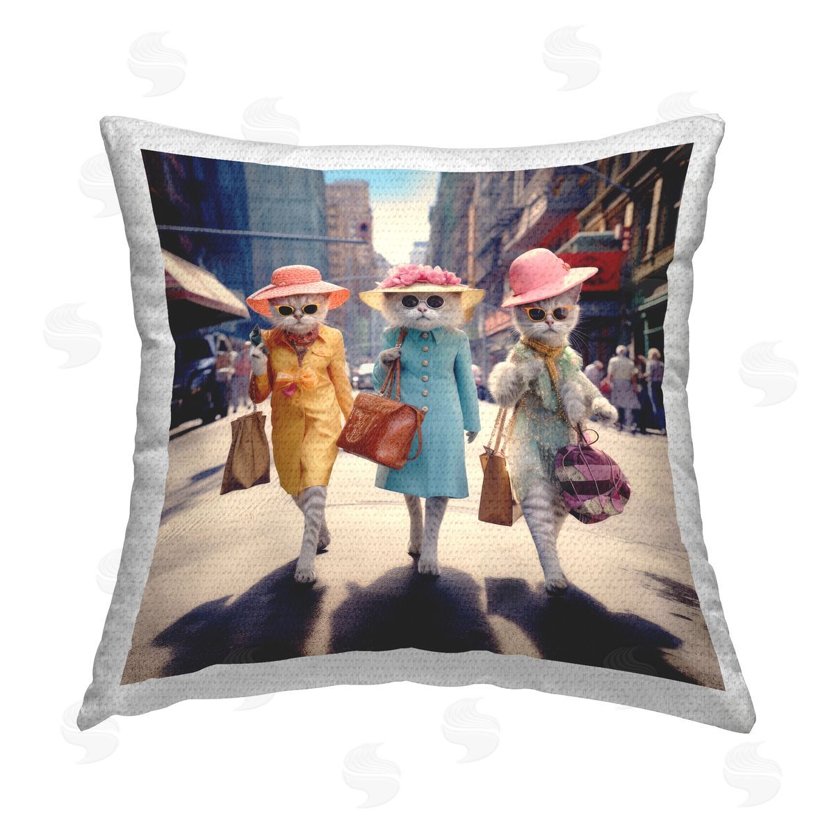 Ray Powers Glam Cats in City Outdoor Quick-Dry Polyester Printed Throw Pillow