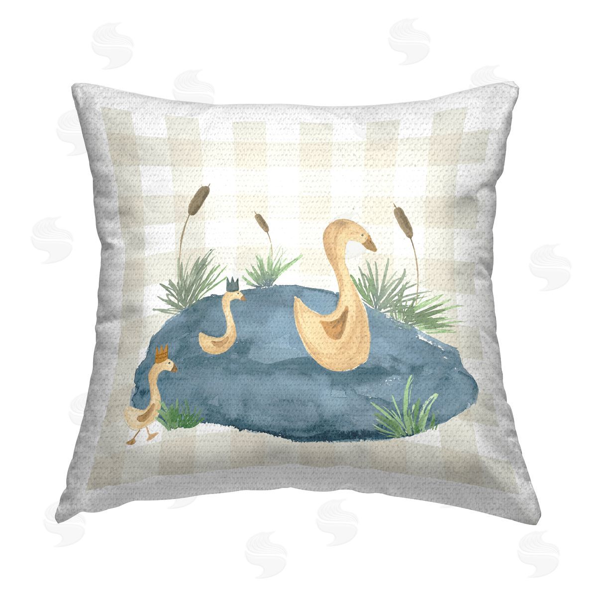 Lucille Price Gingham Duck Family Outdoor Quick-Dry Polyester Printed Throw Pillow
