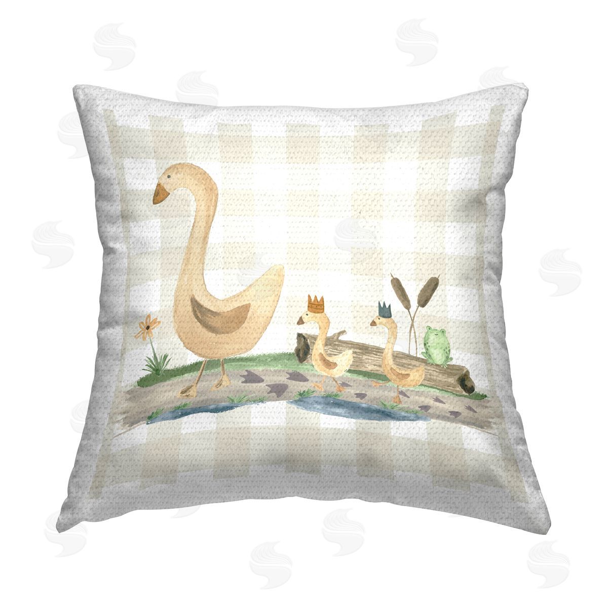 Lucille Price Ducks on Gingham Outdoor Quick-Dry Polyester Printed Throw Pillow