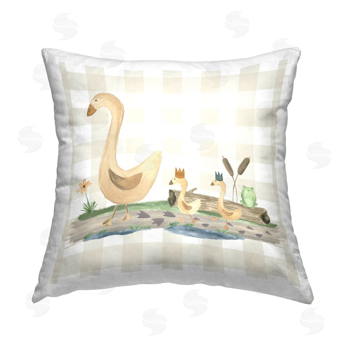 Lucille Price Ducks on Gingham Printed Plush Polyester Throw Pillow