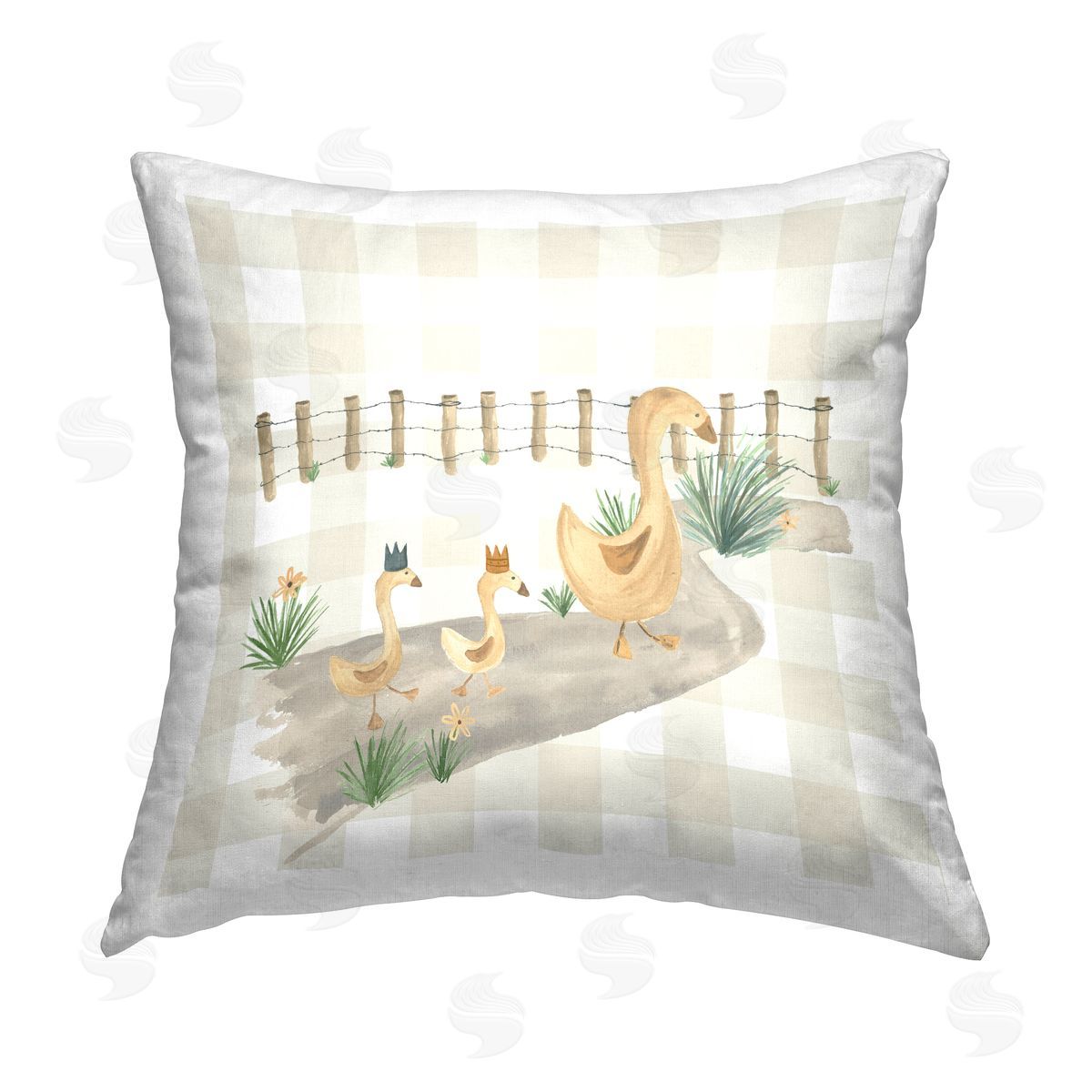 Lucille Price Ducks & Country Gingham Printed Plush Polyester Throw Pillow