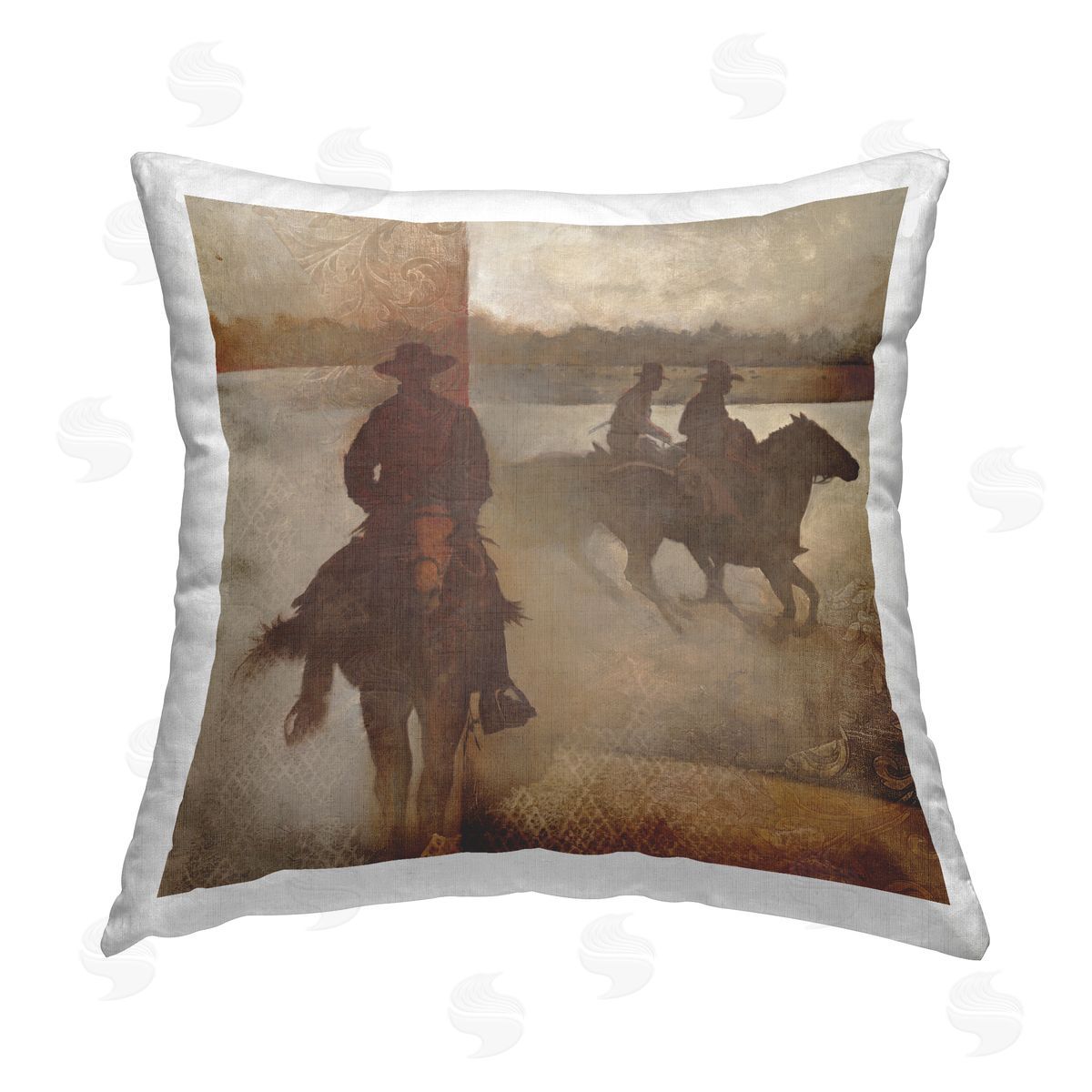 White Ladder Rustic Patterned Cowboys Printed Plush Polyester Throw Pillow