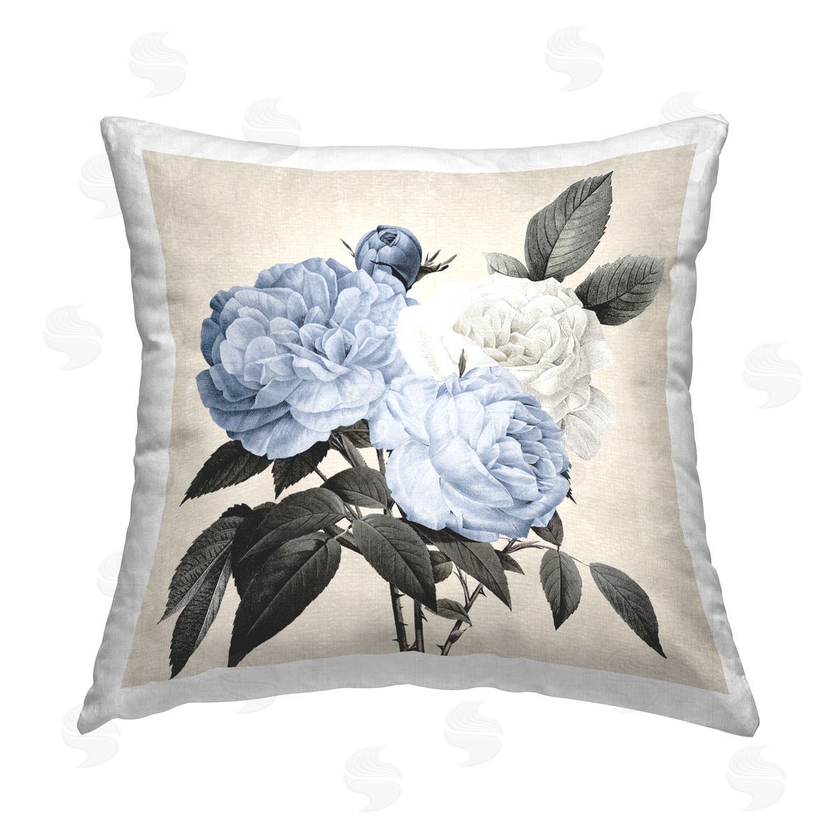Kelly Donovan Blue Peony Blossoms Printed Plush Polyester Throw Pillow