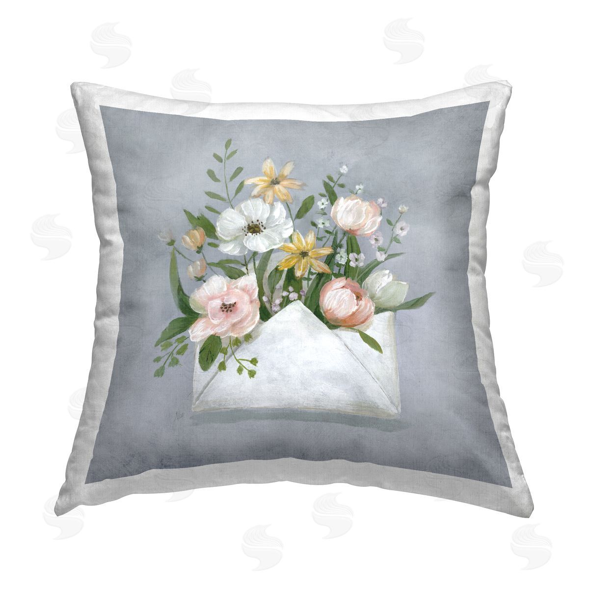Nan Flower Bloom Mail Printed Plush Polyester Throw Pillow