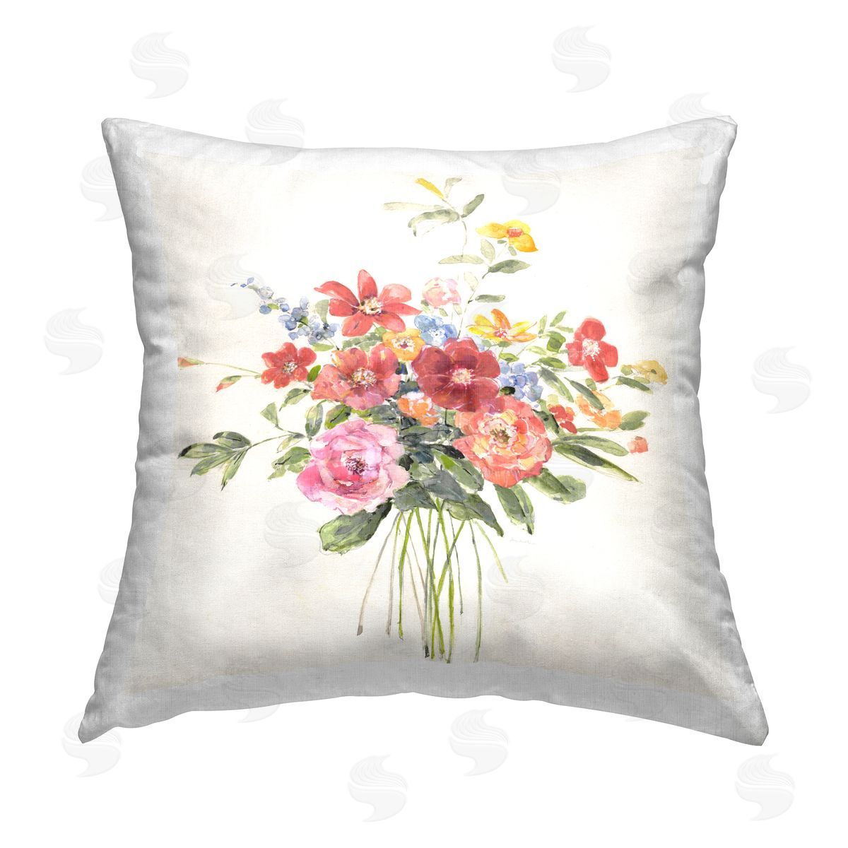 Sally Swatland Mixed Cottage Bouquet Printed Plush Polyester Throw Pillow