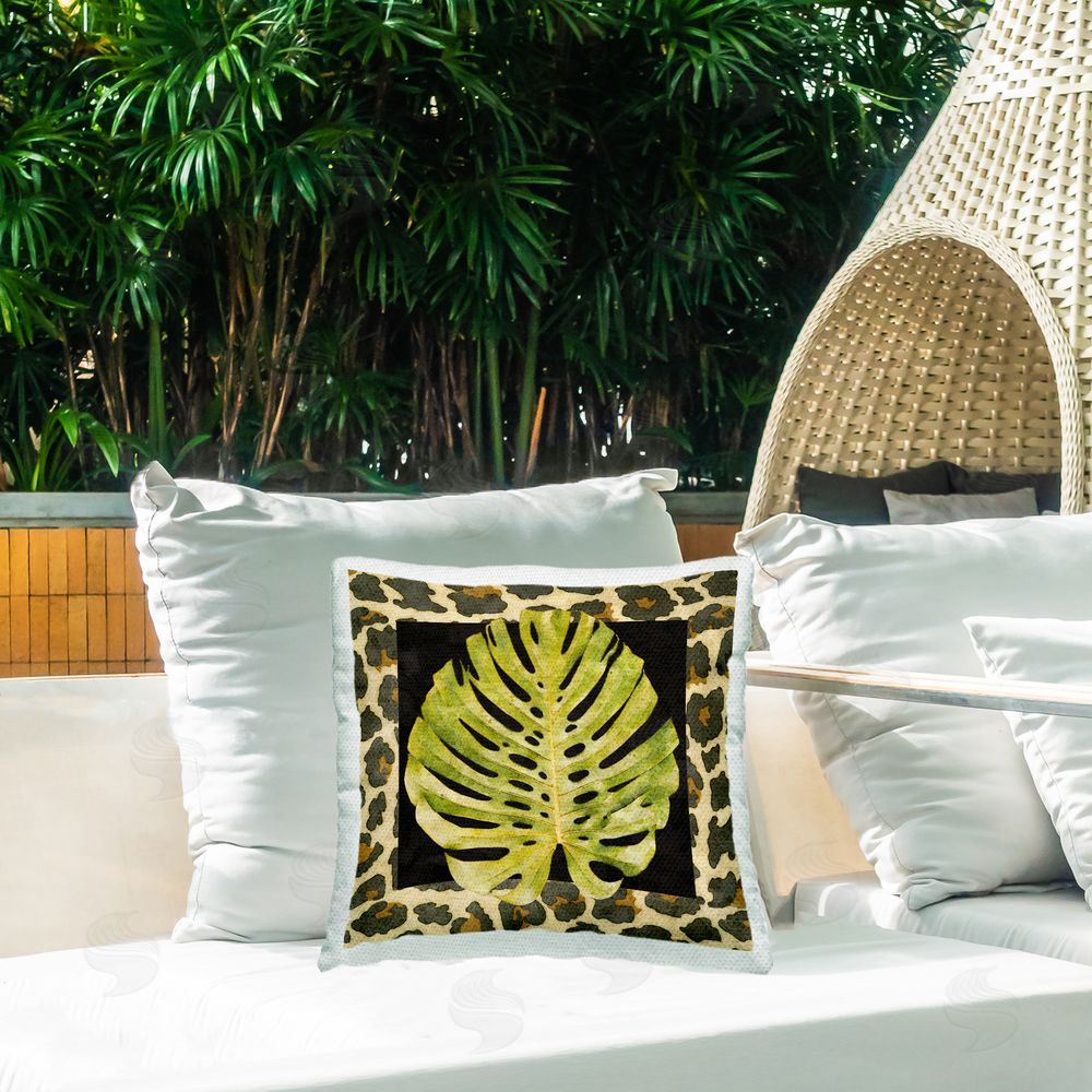 Alonzo Saunders Animal Patterned Monstera Outdoor Quick-Dry Polyester Printed Throw Pillow in Back Yard