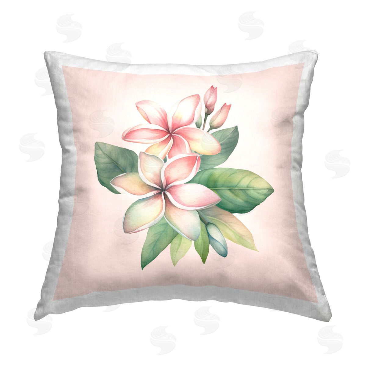Birch & Ink Plumeria on Pink Printed Plush Polyester Throw Pillow