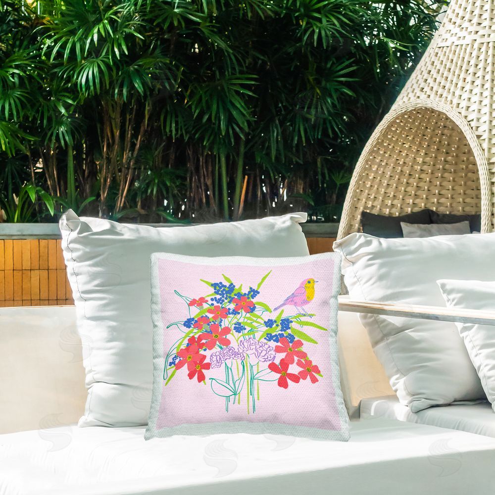 Pragya Kothari Modern Fluttering Petals Outdoor Quick-Dry Polyester Printed Throw Pillow in Back Yard