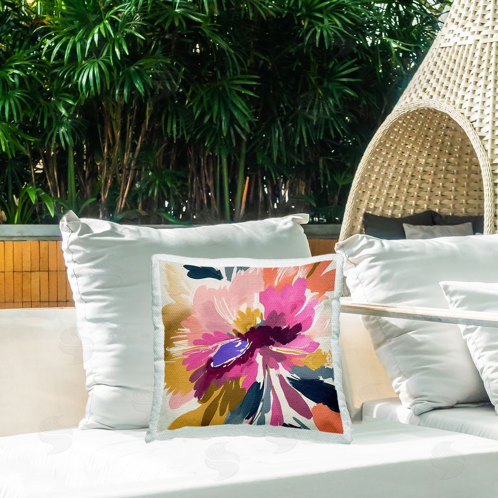 Andrea Haase Abstract Pink Blossom Outdoor Quick-Dry Polyester Printed Throw Pillow in Back Yard