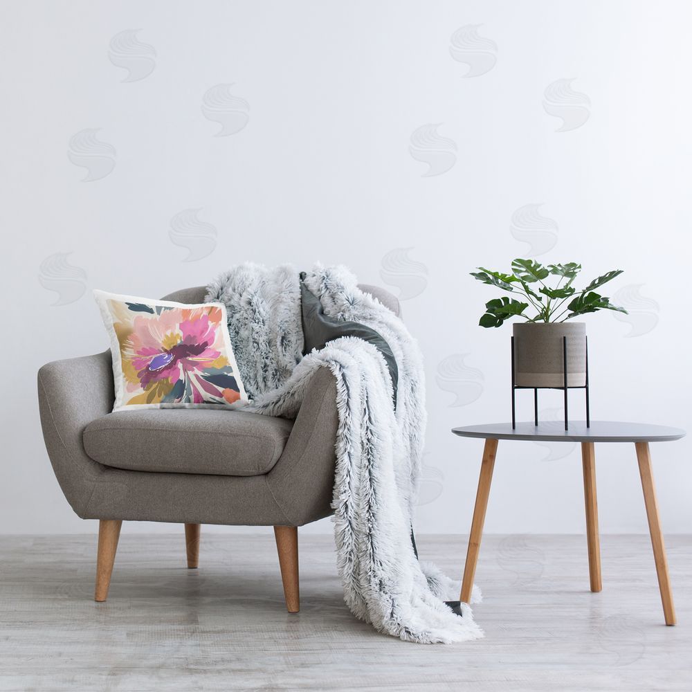 Andrea Haase Abstract Pink Blossom Printed Plush Polyester Throw Pillow On Chair