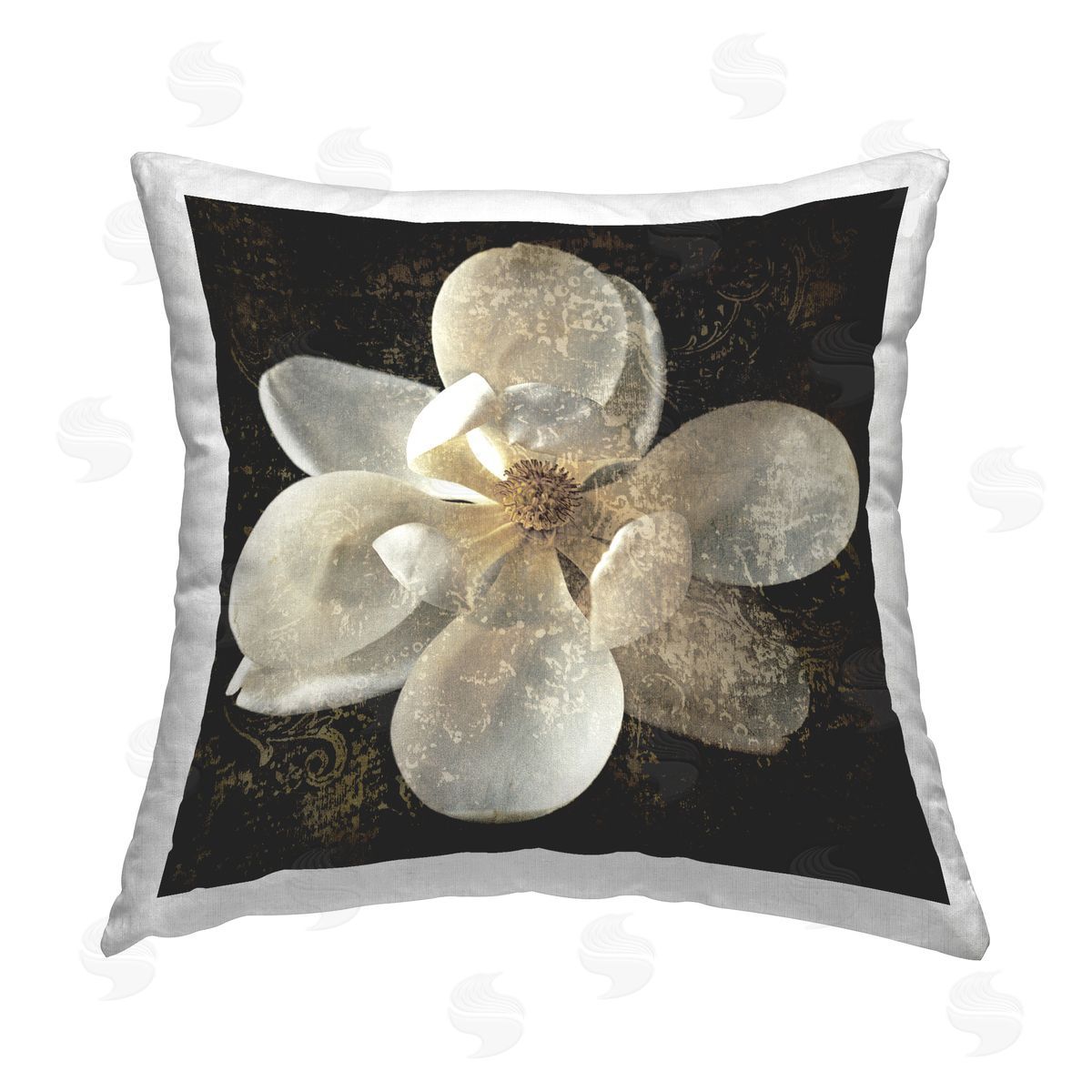 John Seba Vintage White Blossom Printed Plush Polyester Throw Pillow