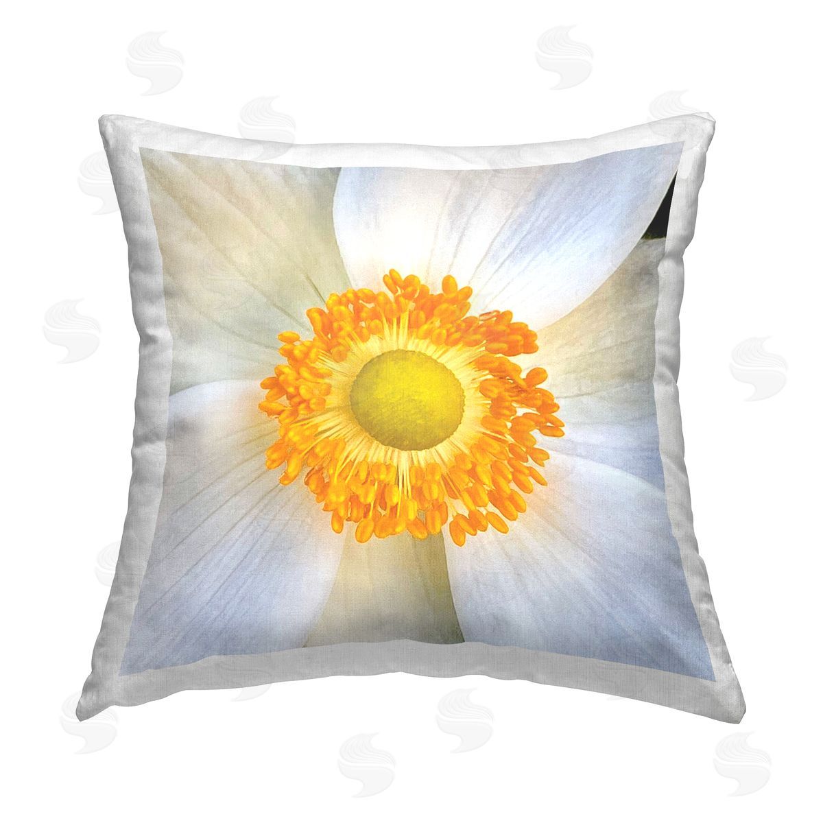 JG Studios White Close Up Bloom Printed Plush Polyester Throw Pillow