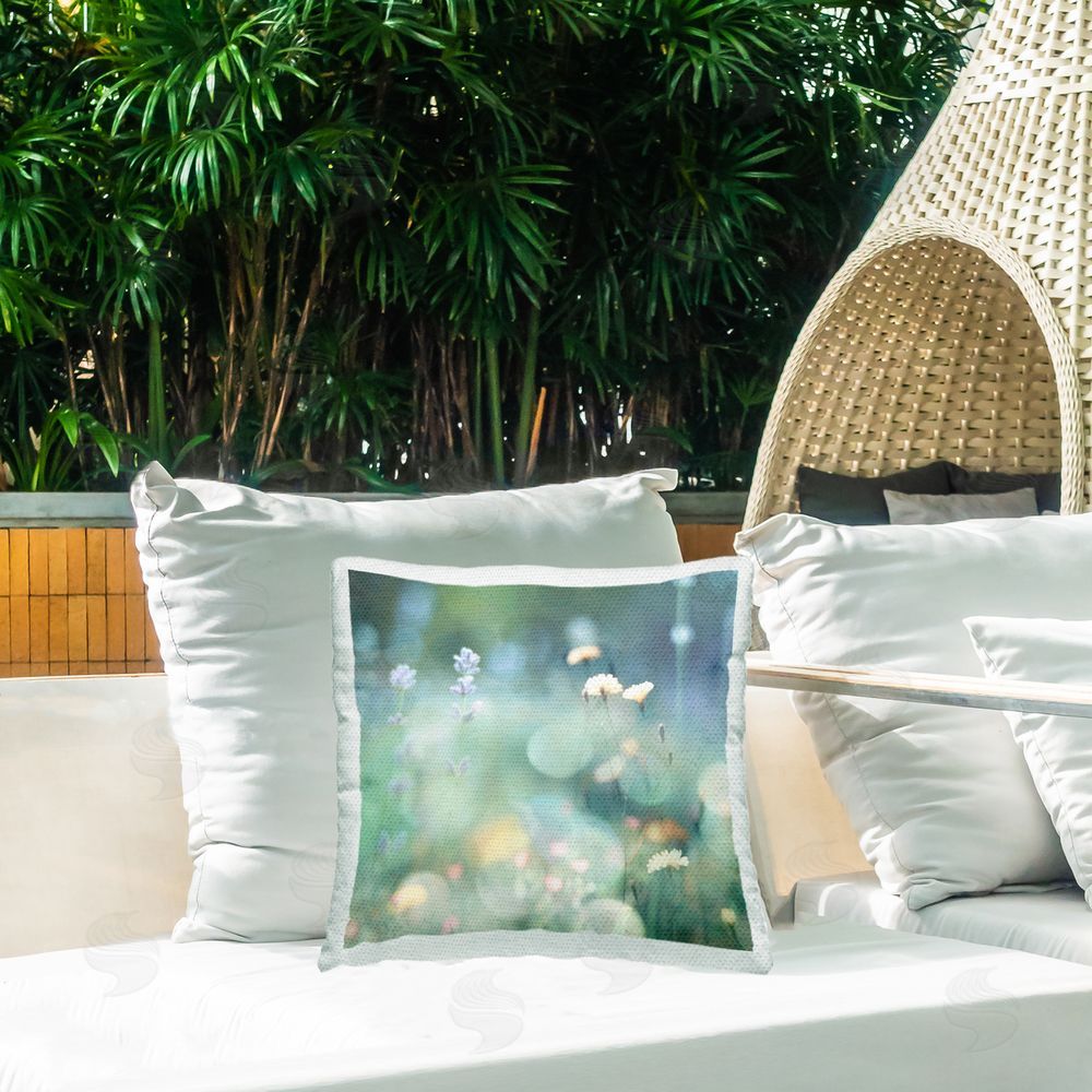 Kate Carrigan Green Wildflower Meadow Outdoor Quick-Dry Polyester Printed Throw Pillow in Back Yard