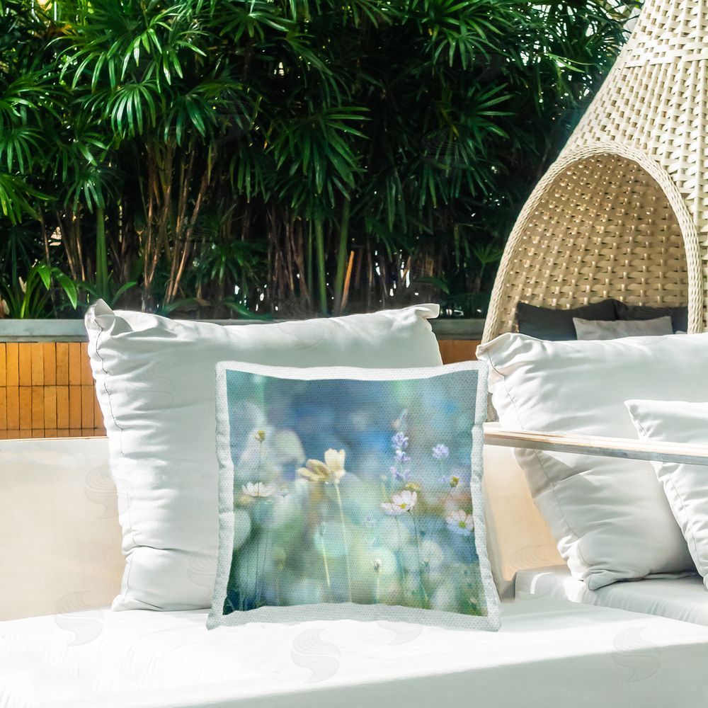 Kate Carrigan Green Flower Meadow Outdoor Quick-Dry Polyester Printed Throw Pillow in Back Yard