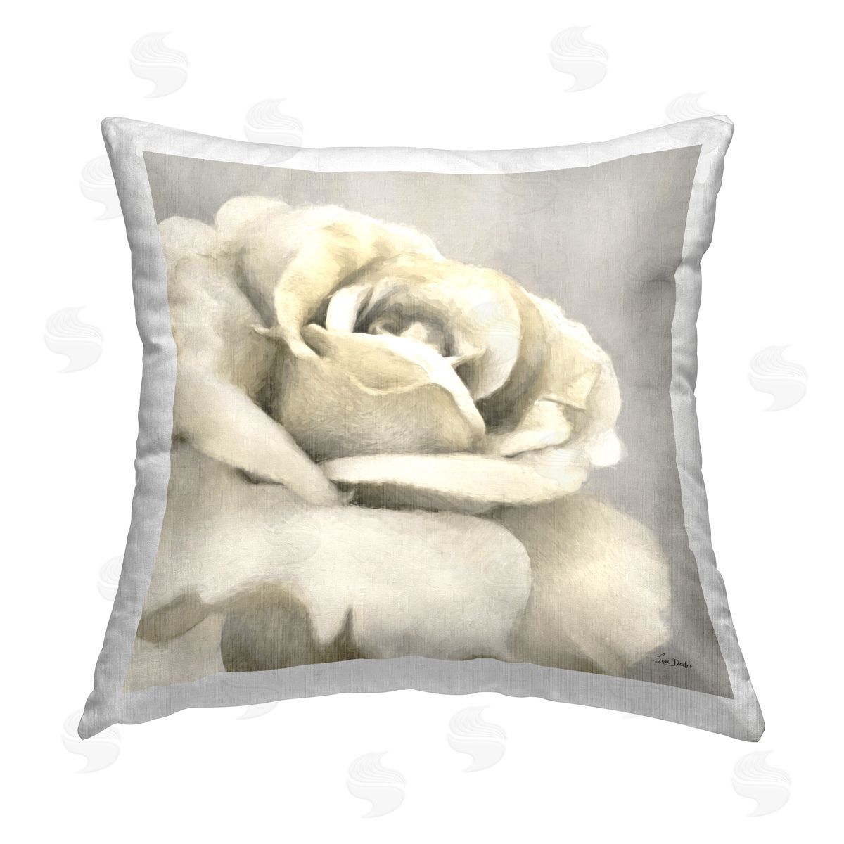 Lori Deiter White Rose Blossom Printed Plush Polyester Throw Pillow
