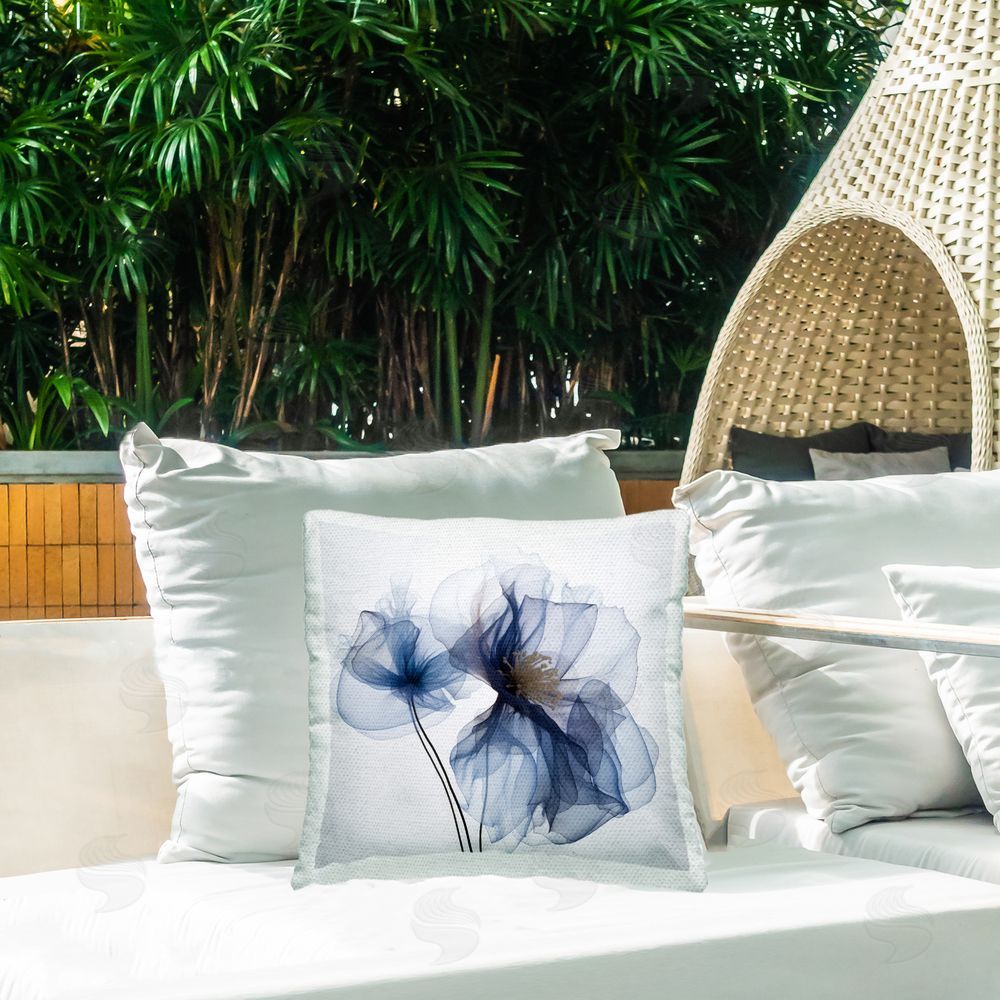 Irena Orlov Blue Modern Poppy Outdoor Quick-Dry Polyester Printed Throw Pillow in Back Yard