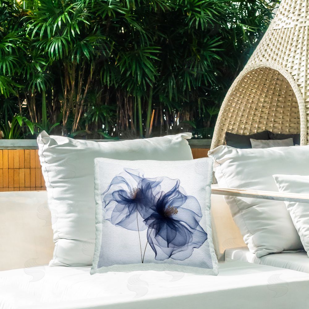 Irena Orlov Contemporary Blue Poppy Outdoor Quick-Dry Polyester Printed Throw Pillow in Back Yard