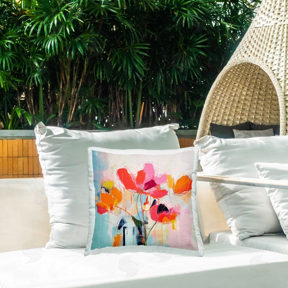 Irena Orlov Bold Abstract Flowers Outdoor Quick-Dry Polyester Printed Throw Pillow in Back Yard