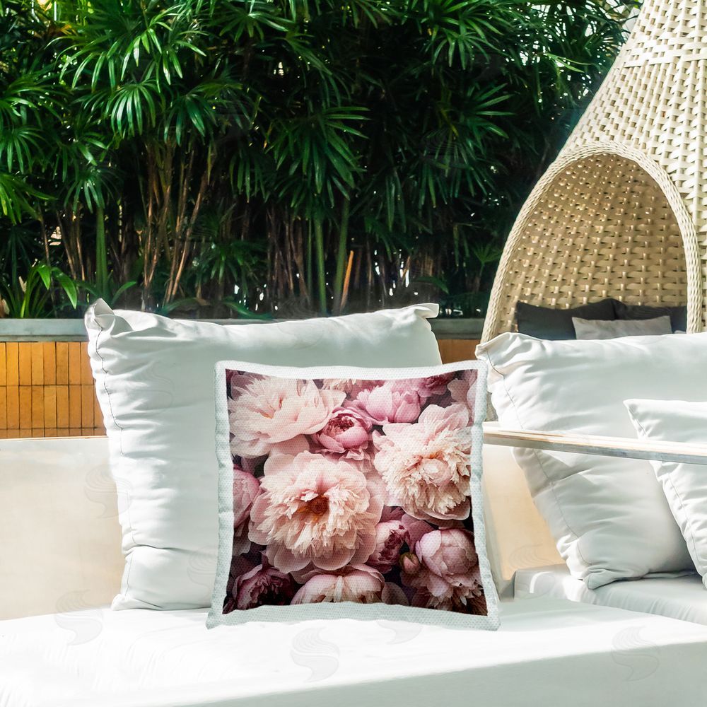 Riley B Mixed Peony Flowers Outdoor Quick-Dry Polyester Printed Throw Pillow in Back Yard