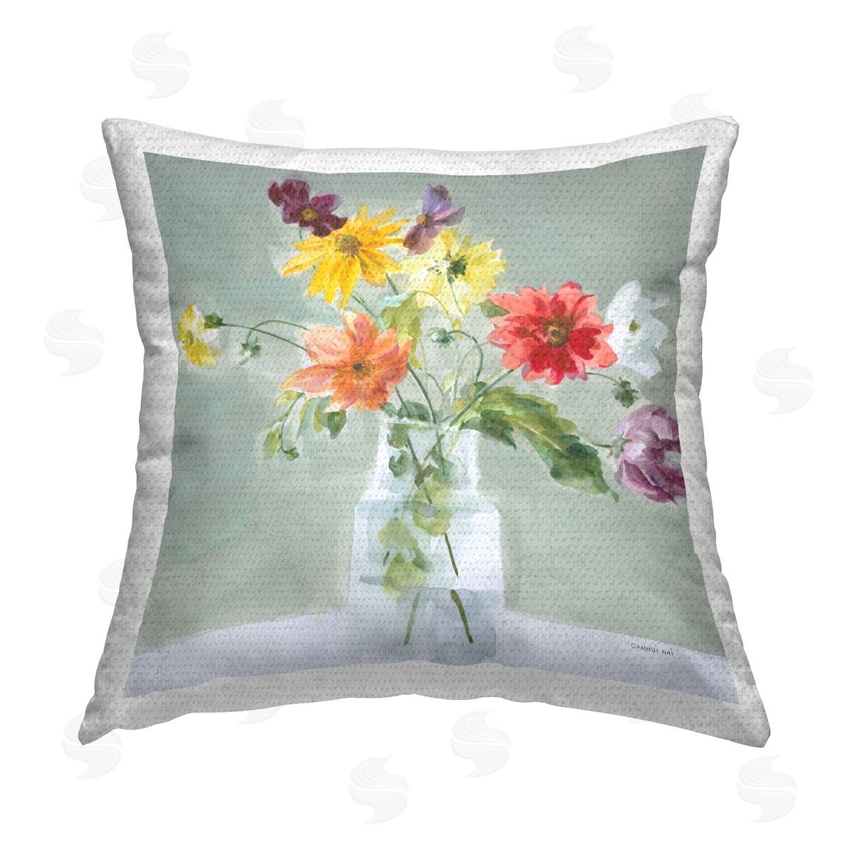 Danhui Nai Green Traditional Bouquet Outdoor Quick-Dry Polyester Printed Throw Pillow
