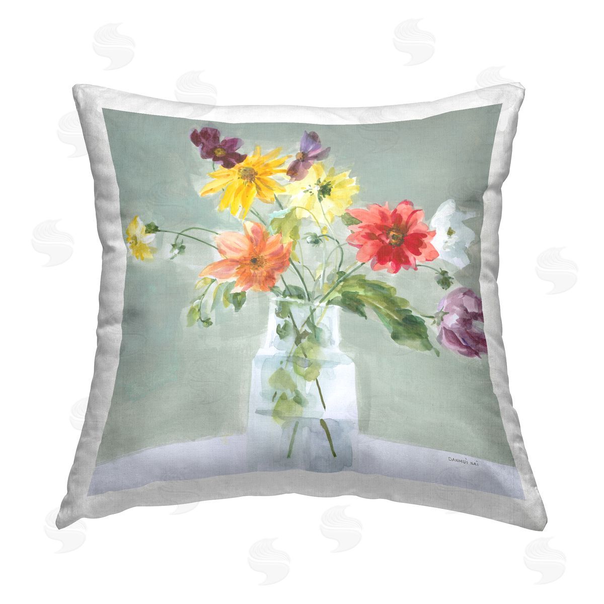 Danhui Nai Green Traditional Bouquet Printed Plush Polyester Throw Pillow
