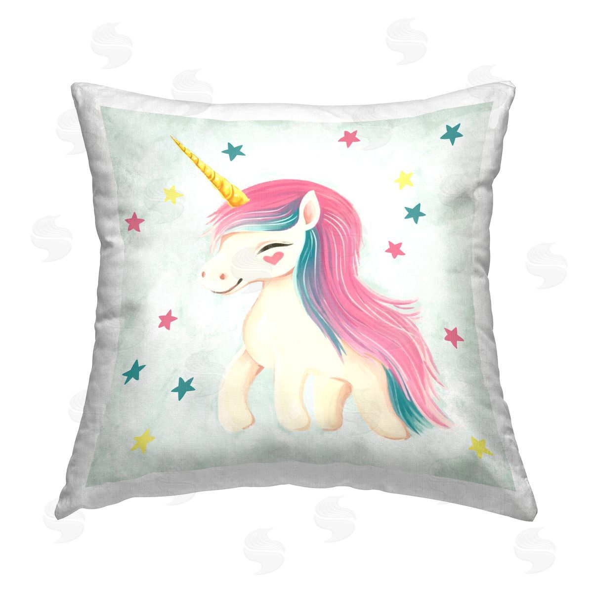 Ziwei Li Smiling Unicorn & Stars Printed Plush Polyester Throw Pillow