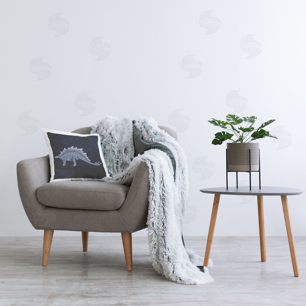 Lauren Rader Blue Stegosaurus Dinosaur Printed Plush Polyester Throw Pillow On Chair