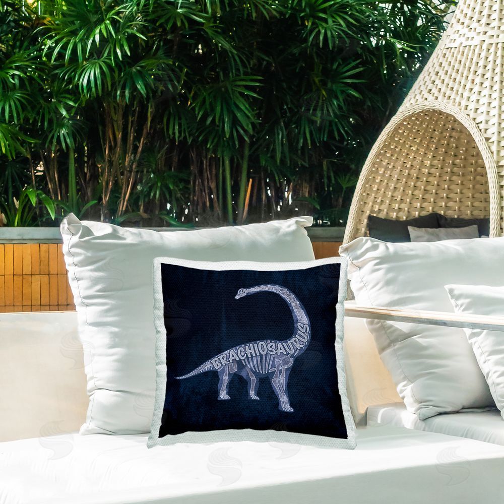 Lauren Rader Blue Brachiosaurus X-Ray Outdoor Quick-Dry Polyester Printed Throw Pillow in Back Yard
