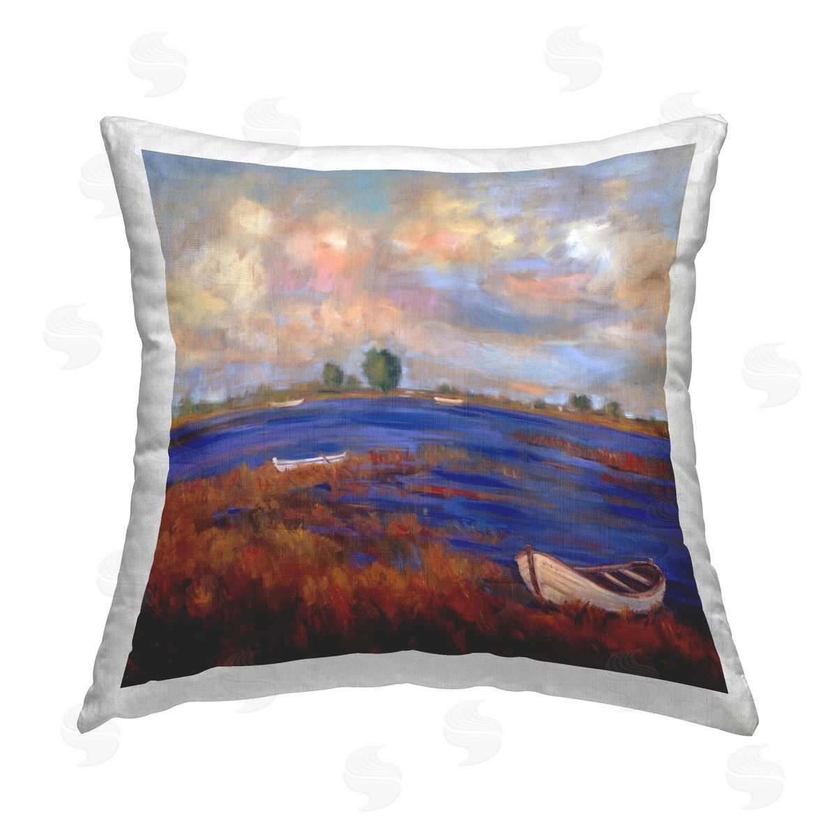 Alexi Fine Docks at Lake Scenery Printed Plush Polyester Throw Pillow