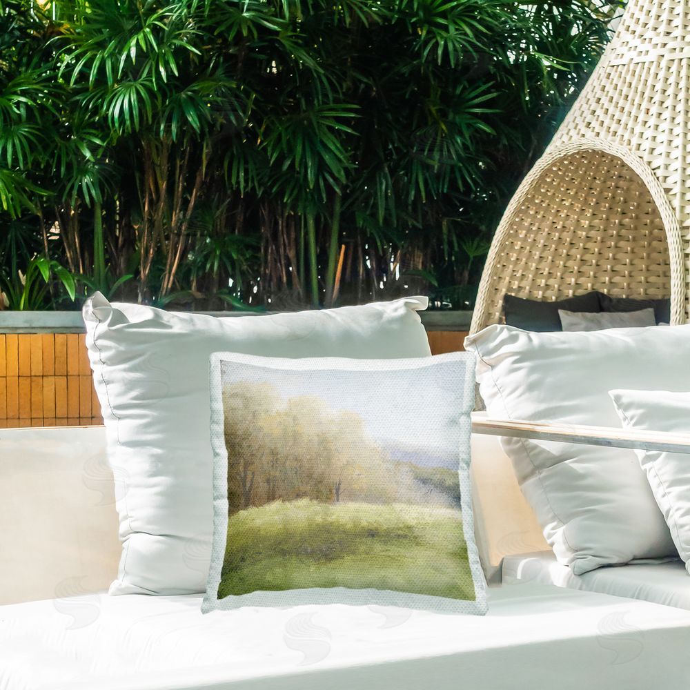 Michael Marcon Muted Country Landscape Outdoor Quick-Dry Polyester Printed Throw Pillow in Back Yard