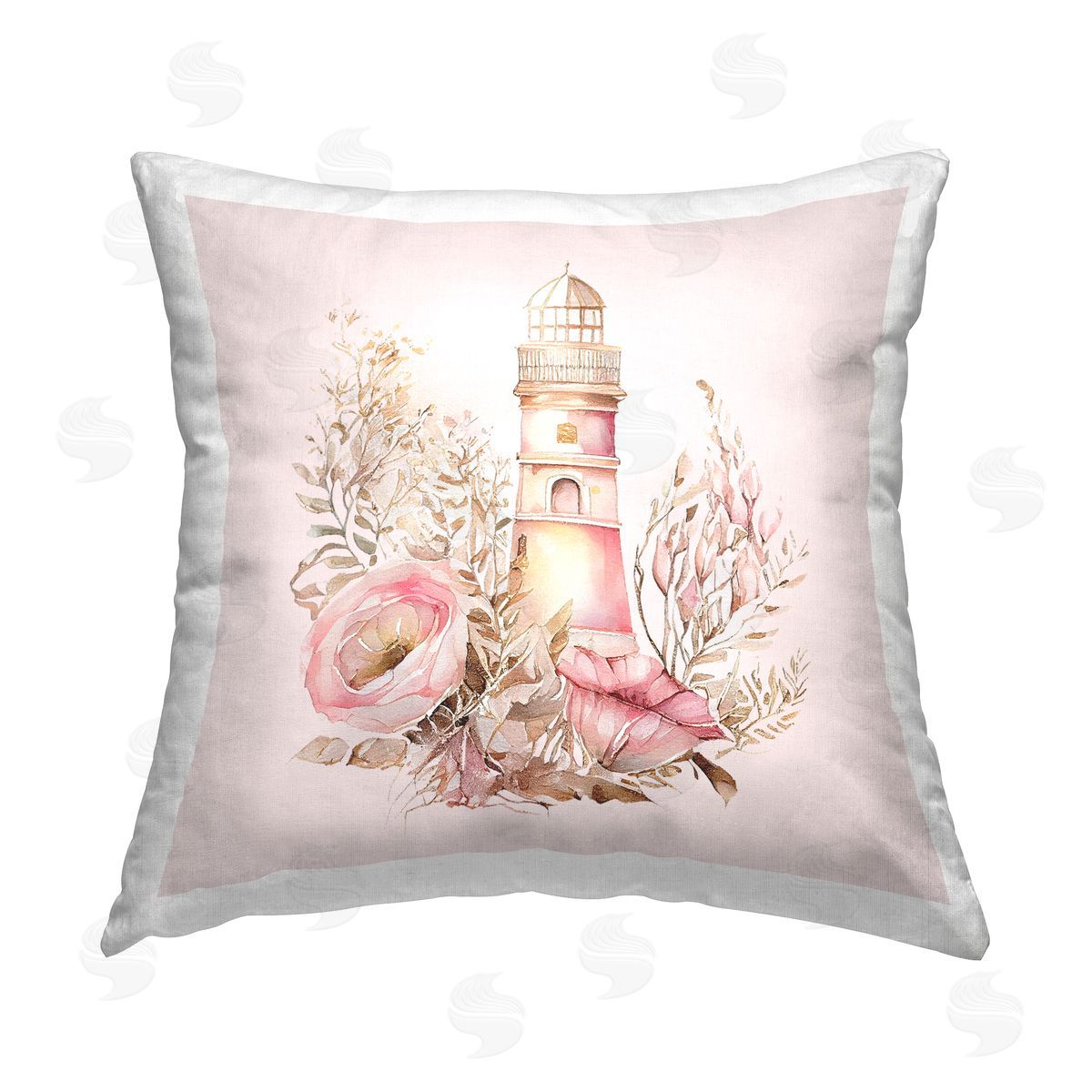 Birch & Ink Pink Floral Lighthouse Printed Plush Polyester Throw Pillow