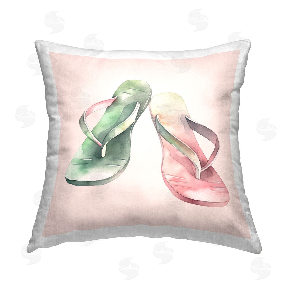 Birch & Ink Pink & Green Flip Flops Printed Plush Polyester Throw Pillow