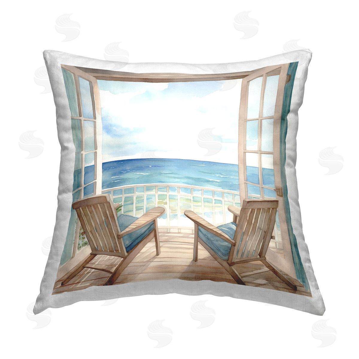LSR Design Studio Chairs with Ocean View Printed Plush Polyester Throw Pillow