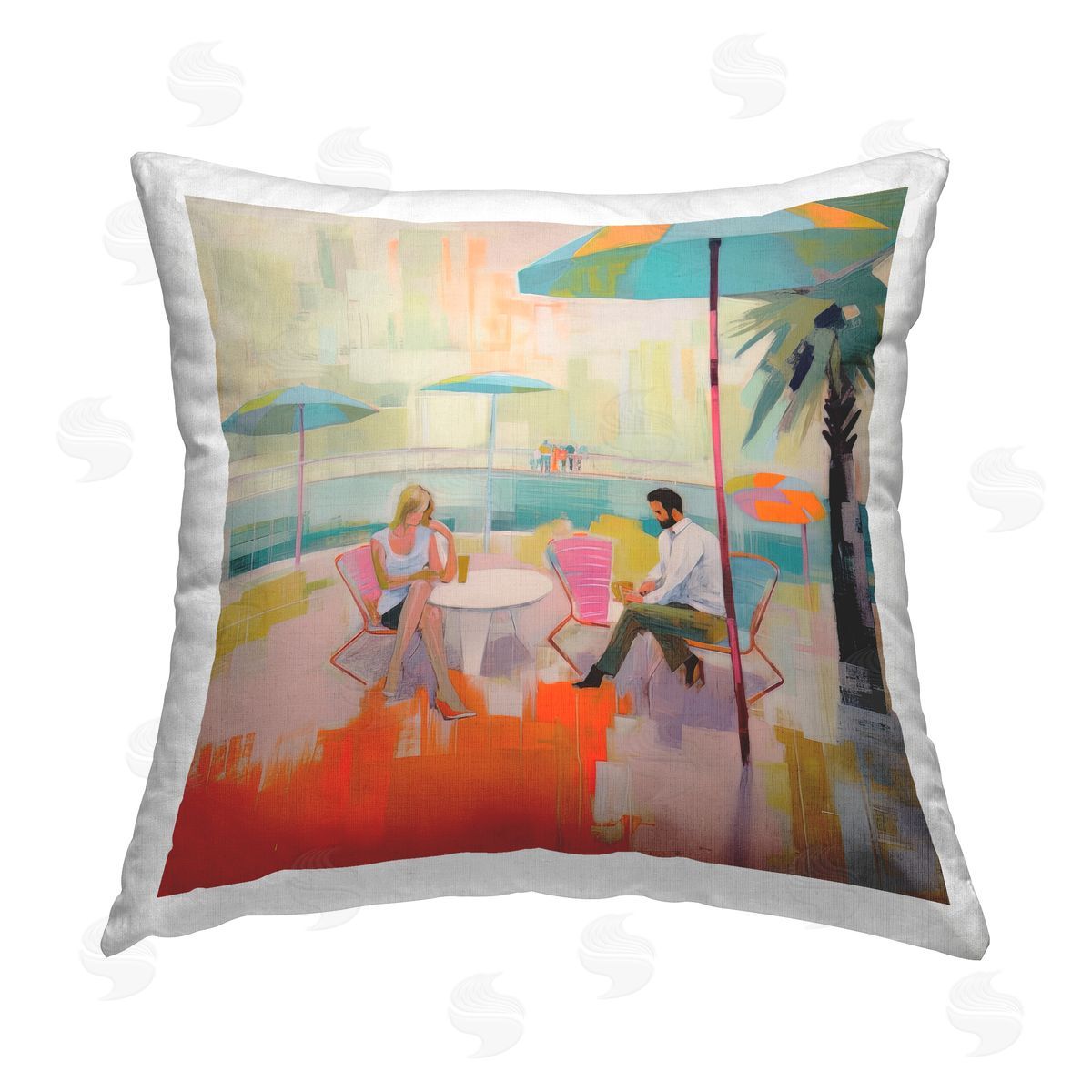 Irena Orlov Abstract Couple at Cafe Printed Plush Polyester Throw Pillow