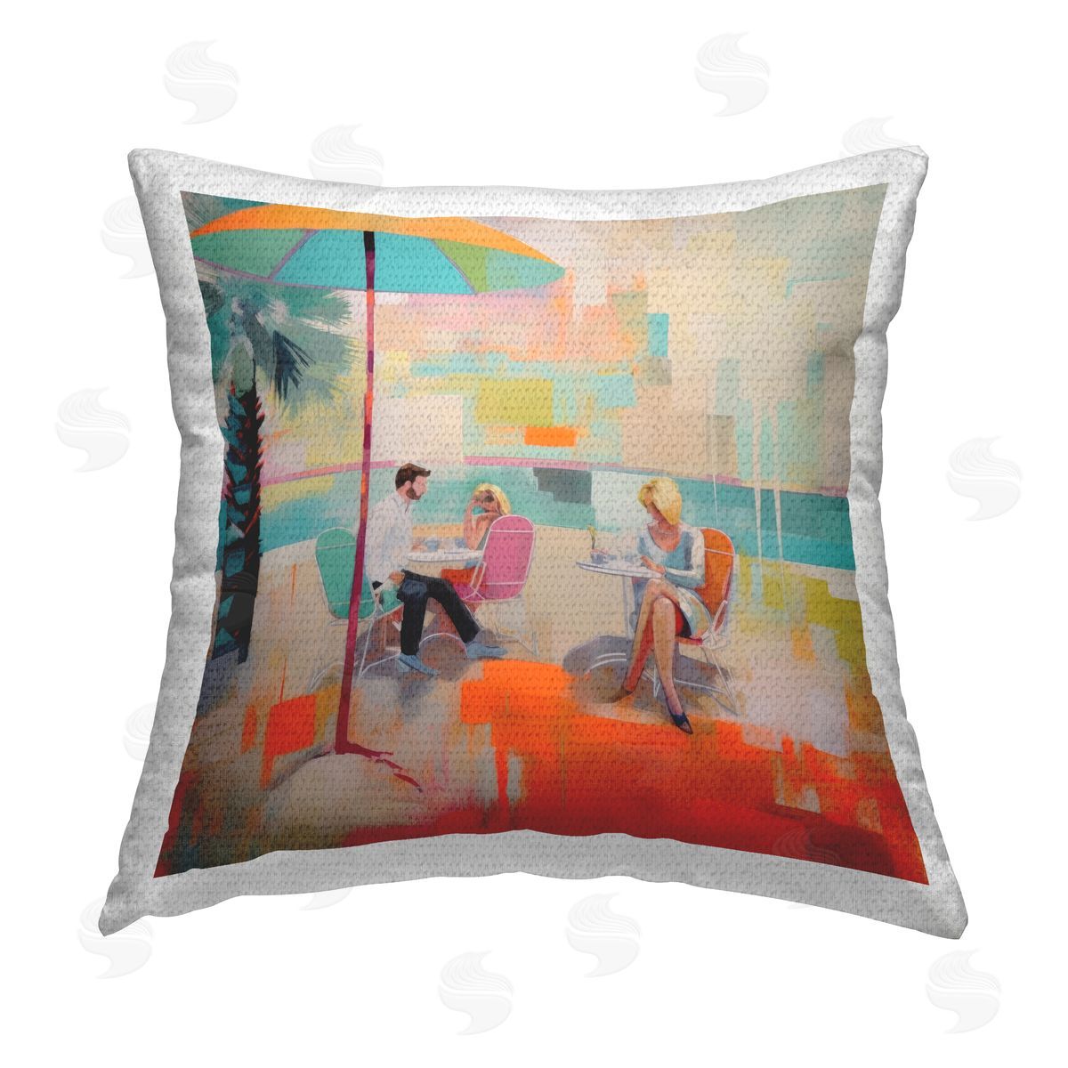 Irena Orlov People at Beach Cafe Outdoor Quick-Dry Polyester Printed Throw Pillow