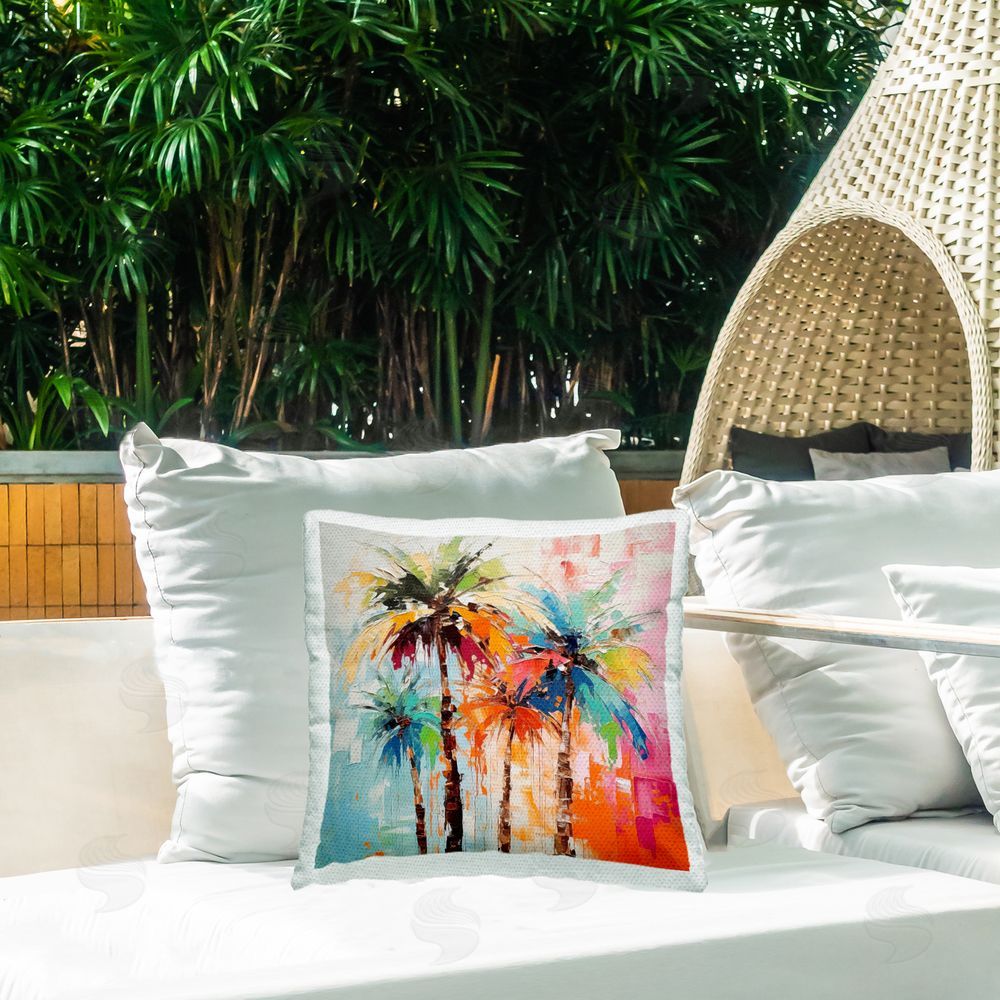 Irena Orlov Abstract Hued Palms Outdoor Quick-Dry Polyester Printed Throw Pillow in Back Yard