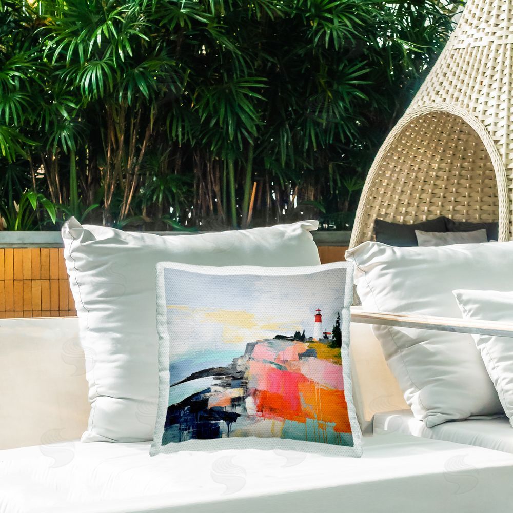 Irena Orlov Abstract Coastal Lighthouse Outdoor Quick-Dry Polyester Printed Throw Pillow in Back Yard