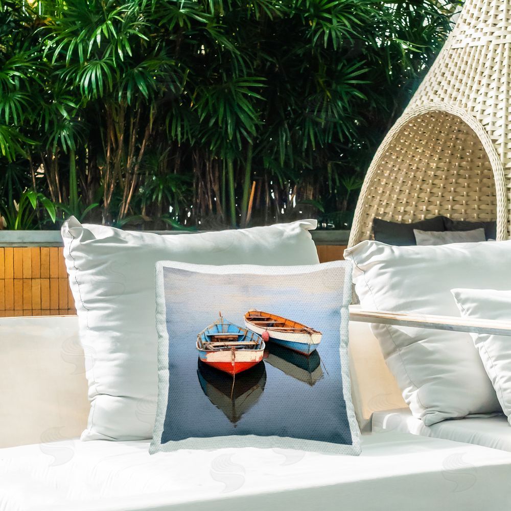 Irena Orlov Rowboats in Lake Outdoor Quick-Dry Polyester Printed Throw Pillow in Back Yard