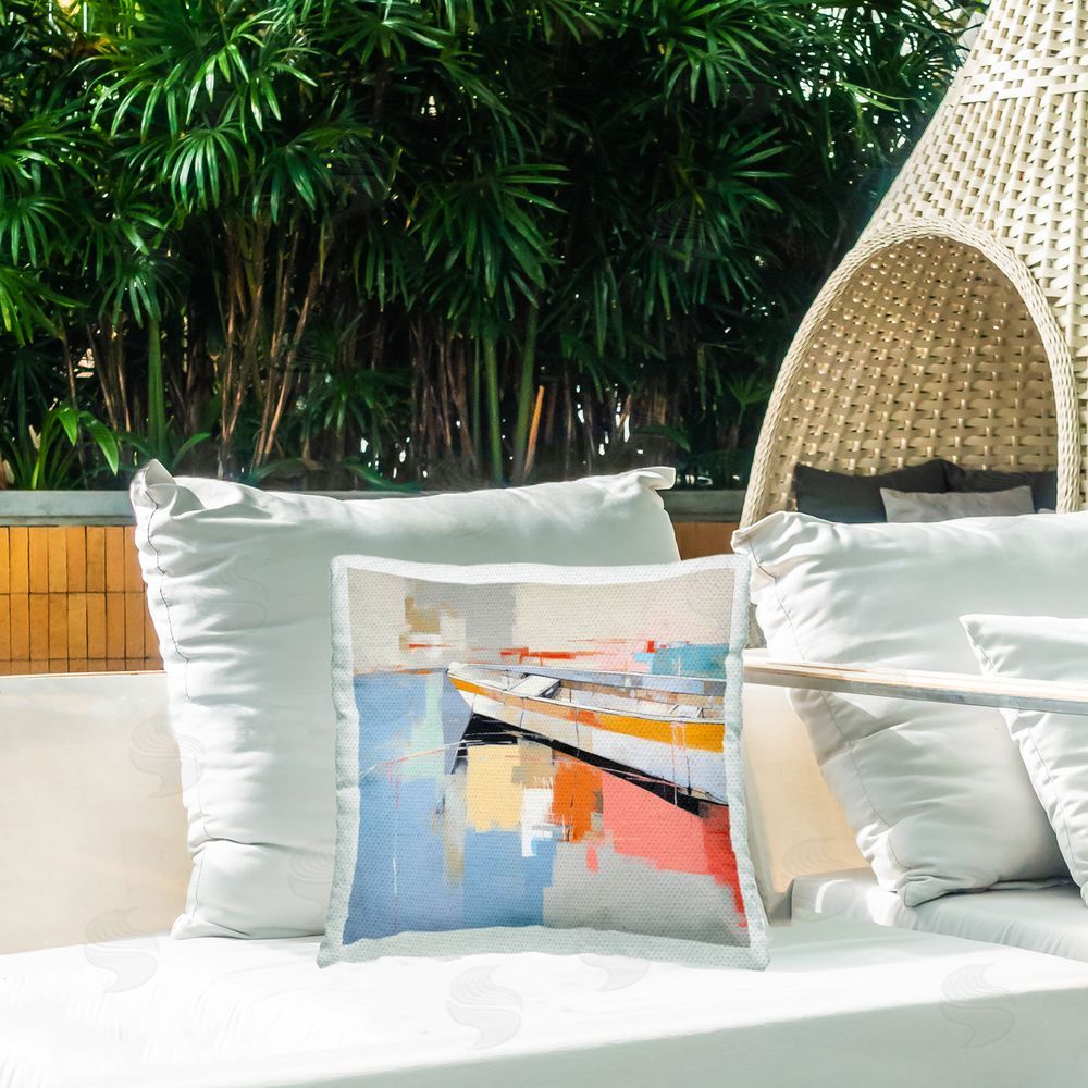 Irena Orlov Abstract Nautical Boat Outdoor Quick-Dry Polyester Printed Throw Pillow in Back Yard