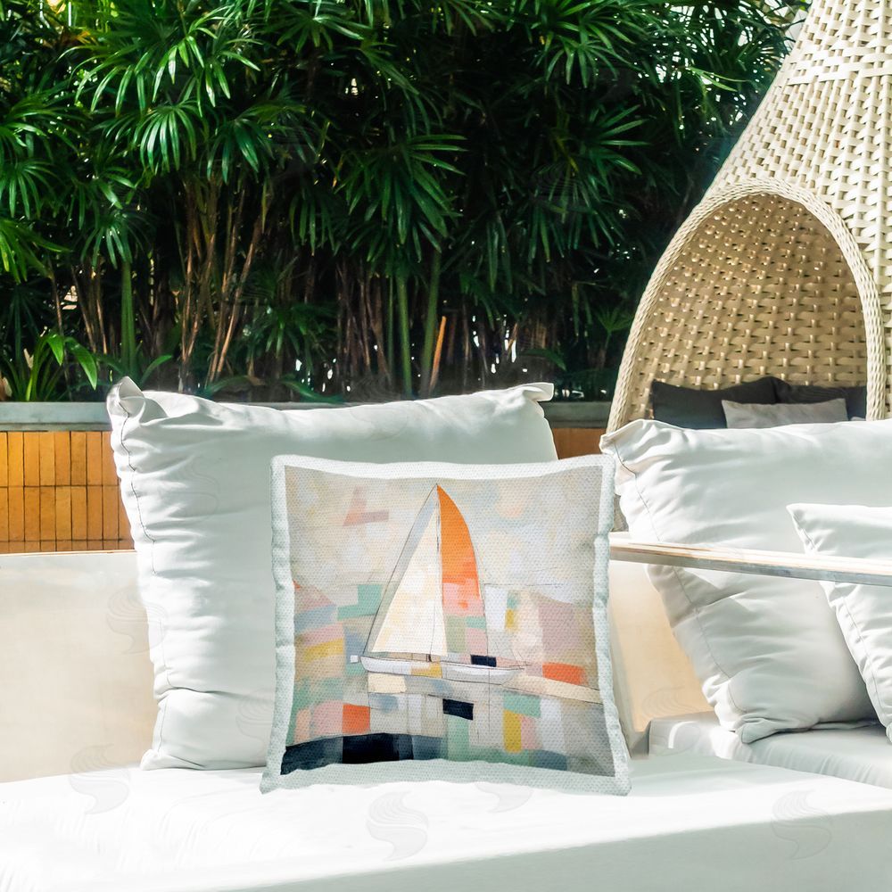 Irena Orlov Nautical Sailboat Abstract Outdoor Quick-Dry Polyester Printed Throw Pillow in Back Yard